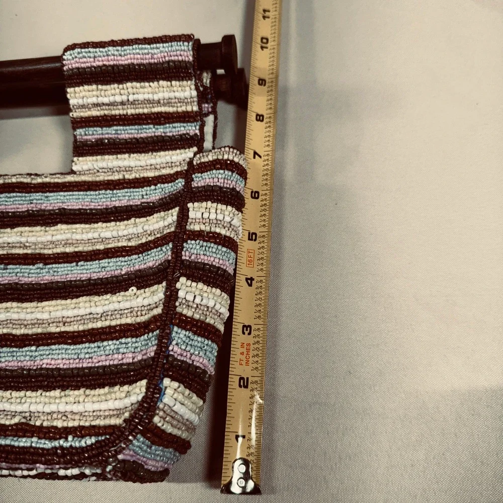 Antonio Melani Glass Bead Handbag Wood Handle Brown‎ Cream Blue Pink Summer Boho - Picture 4 of 16